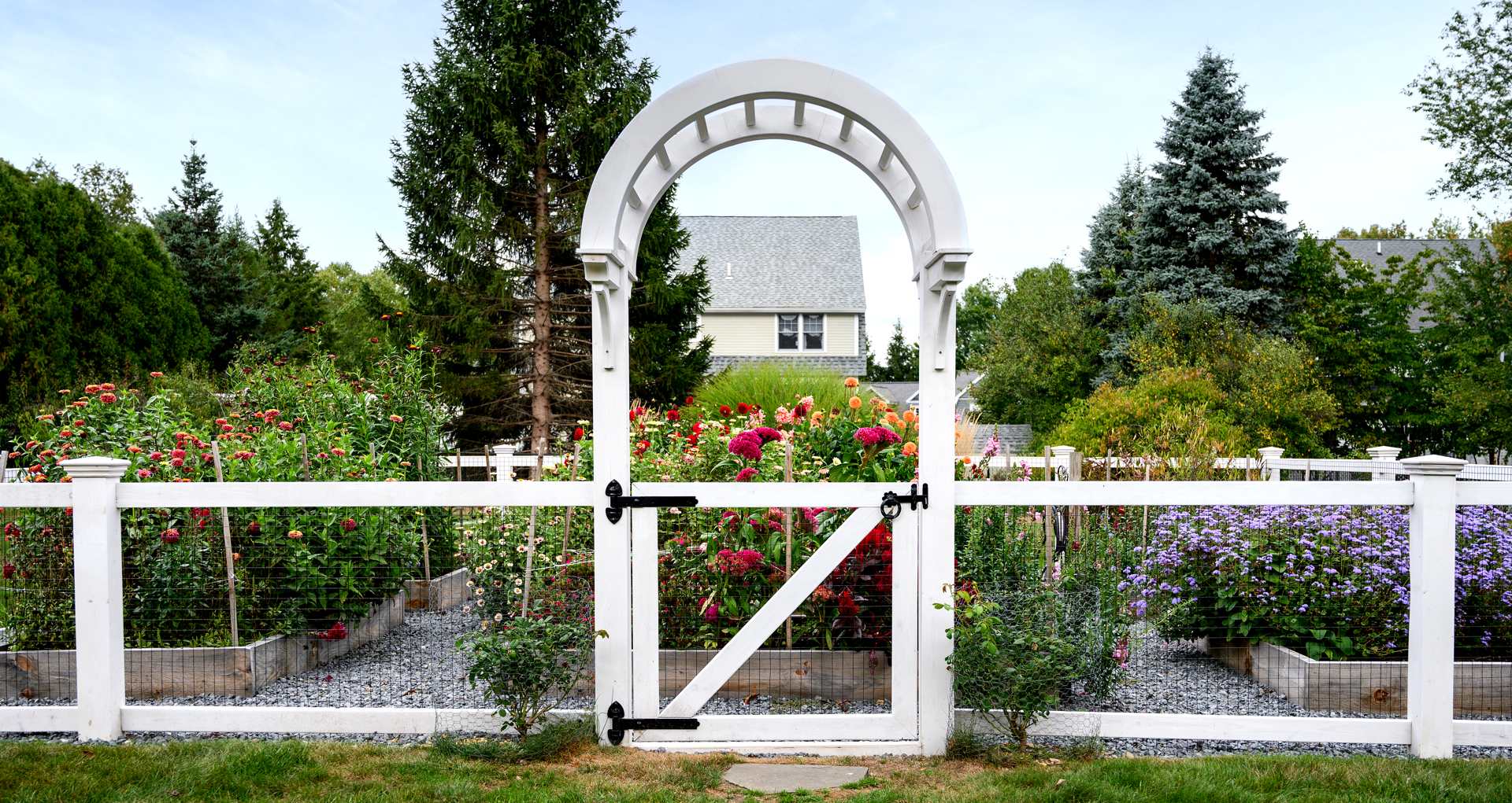 Wood and wire rigid garden fence